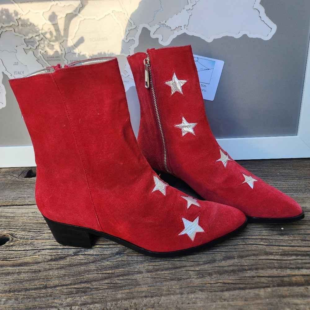 Modern Vice Stars Red Suede Leather Boots Size EUR 38.5 New - Picture 9 of 15